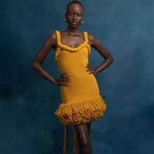 Load image into Gallery viewer, Autumn Winter Hand Woven Twine Rope Shoulder Strap Tassel Dress Swing Short Dress