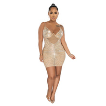 Load image into Gallery viewer, Women Wear Rhinestone Mesh Camisole Sleeveless Dress