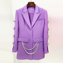 Load image into Gallery viewer, Dyed Fabric Dignified Sense of Design Sleeve Hollow Out Cutout Jeweled Bow Pearl Blazer Dress