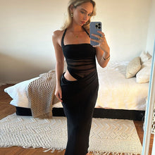 Load image into Gallery viewer, Sexy Mesh Stitching Dress Slim Fit Backless Solid Color Cropped Outfit Halter Split Maxi Dress
