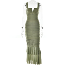Load image into Gallery viewer, Spring Summer Suspender Stitching Dress Fashionable Sexy Tight Pleated Fishtail Dress