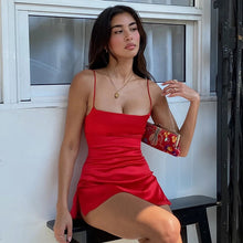 Load image into Gallery viewer, Women Sexy Cami Dress Backless Elegant Pleated Short Sexy Low Cut