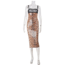Load image into Gallery viewer, Lace Stitching Tube Top Sling Leopard Sequined Party Dress Maxi Dress
