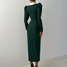 Load image into Gallery viewer, Spring Color Contrast Cardigan Sheath Dress Women Doll Collar Long Sleeve High Waist French Dress