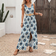 Load image into Gallery viewer, Belt Tight Waist Ethnic Printed V neck Sleeveless Split Dress Women Summer