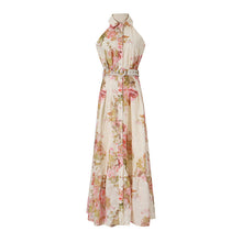 Load image into Gallery viewer, Retro French Floral Print Maxi Dress Summer Sleeveless Collared Waist Tight Single Breasted Dress Women