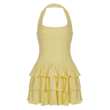 Load image into Gallery viewer, Built Basic Solid Color U Collar Halter Pleated Tiered Skirt Sexy Backless Dress Short Dress