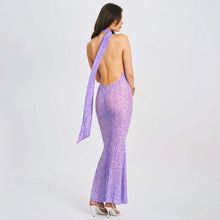 Load image into Gallery viewer, Lace up Bare Back Sexy Halter High Waist See through Mesh Slim Fit Oblique Shoulder Dress