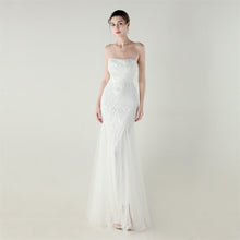 Load image into Gallery viewer, Tube Top Cross Strap Beaded Tube Floral Sequin Mesh Evening Dress Cocktail Wedding Social Elegant Clothing
