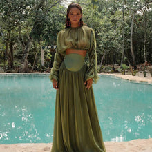 Load image into Gallery viewer, Women Clothing Spring Elegant Pleated Short Top High Waist Drooping Skirt Two Piece Sets Women