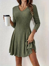 Load image into Gallery viewer, Elegant Knitted V neck Long Sleeve Dress Short Dress Large Swing Dress Women Clothing