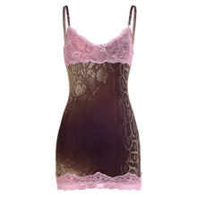 Load image into Gallery viewer, Sexy Personalized Snake Pattern Lace Contrast Color Splicing Sling Dress Sexy V neck Backless Hip Dress
