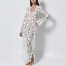 Load image into Gallery viewer, Spring Summer Long Sleeve See through Lace up Dress Loose Vacation Split Dress