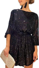 Load image into Gallery viewer, Summer Sequined Round Neck Long Sleeve Casual Loose Beaded Dress