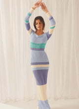 Load image into Gallery viewer, Long Contrast Color Off Neck Off The Shoulder Hollow Out Cutout Out Beach Long Sleeve Knitted Striped Dress Women