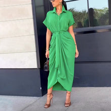 Load image into Gallery viewer, Women Clothing Dress Arrival Collared Elegant Mid Length Short Sleeve Single Breasted High Waist Shirt Dress