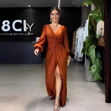 Load image into Gallery viewer, Summer Collar Solid Color Long Sleeve Slim Fit Slit Noble Dress