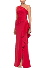 Load image into Gallery viewer, One Shoulder Elegant Solid Color Slim Waist Split Fishtail Side Ruffled Evening Dress