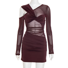 Load image into Gallery viewer, Women Autumn Sexy Mesh Long Sleeve Slim Fit See through Kinked Short Dress