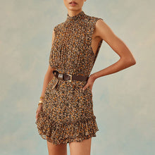 Load image into Gallery viewer, Summer Printed Turtleneck Mini Sleeveless Short Ruffled Dress Women Clothing