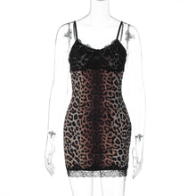 Load image into Gallery viewer, Women Clothing Fall Sexy Sexy Lace Edge Leopard Print Sling Sheath Dress