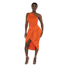 Load image into Gallery viewer, Women Clothing Diagonal Collar Sleeveless Sexy Slit Dress