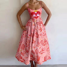 Load image into Gallery viewer, Spring Women Clothing Printing Pleated Waist Tight Large Swing Sling Dress