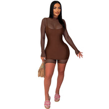 Load image into Gallery viewer, Women Clothing Sexy Zipper Mesh Jumpsuit Strap Reflective Dress Two Piece Set