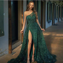 Load image into Gallery viewer, Spring Summer Women Clothing off-Shoulder Split Maxi Dress Toast Dress Sequin Sling Evening Dress
