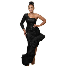 Load image into Gallery viewer, Sexy Sequin Single Shoulder Mesh Stitching Irregular Asymmetric Dress