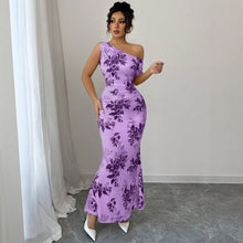 Load image into Gallery viewer, Printed Shoulder High Waist Sheath Dress Slimming Dress