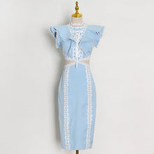 Load image into Gallery viewer, Elegant Women Hip Sexy Solid Color Ruffles Stitching Scheming Hollow Out Cutout out Maxi Dress
