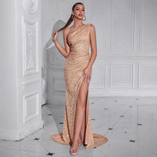 Load image into Gallery viewer, Women Sexy High Split Dress Oblique Shoulder Gorgeous Party Dinner Dress