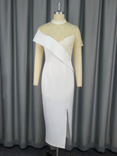 Load image into Gallery viewer, Round Neck See through Lace Short Sleeve Dress Party Wedding Bridesmaid Split Dress