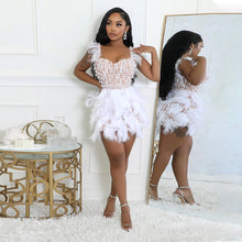 Load image into Gallery viewer, Beaded Feather V neck Tight Waist Short Dress Luxury High End Party Dress