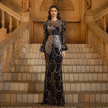 Load image into Gallery viewer, Women Clothing Long Sleeved round Neck Slim Fit Sheath Sequined Cocktail Fishtail Evening Dress