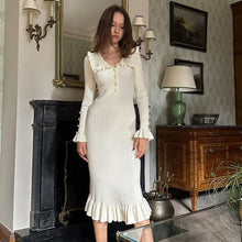 Load image into Gallery viewer, Ruffled Dress Knitted Dress Autumn Winter Sweater Dress Retro Lady French Dress