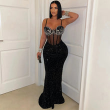 Load image into Gallery viewer, Velvet Sequined Party Dress Dress Rhinestone Strap Dress Sheath Dress Women
