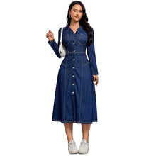 Load image into Gallery viewer, Women Clothing Denim Waist Slimming Thin High Class Elegant Anti Aging Long Sleeves Dress