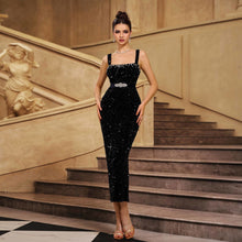 Load image into Gallery viewer, Women lothing High Grade Sling off Neck Sheath Cocktail Sequined Evening Dress for Women