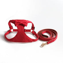 Load image into Gallery viewer, Red Polka Dot Dog Harness and Leash Set with Bow Cute Adjustable Puppy Vest
