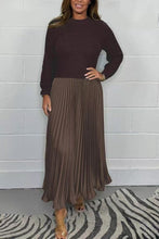 Load image into Gallery viewer, New Autumn Winter Women round Neck Top Sunken Stripe Pleated Dress