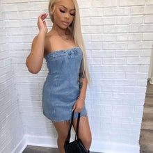 Load image into Gallery viewer, Denim Spring Summer Sexy Backless Wash Chest Wrapped Dress Women
