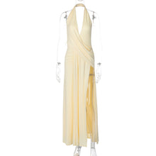 Load image into Gallery viewer, Women Clothing Summer Sexy Deep V Plunge Halter Pleated Backless Irregular Asymmetric Dress