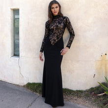 Load image into Gallery viewer, Autumn Winter Women Clothing High Neck Sexy Hollow Out Cutout out See through Lace Slim Fit Long Sleeved Elegant Dress