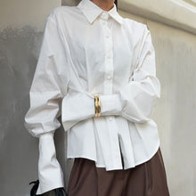 Load image into Gallery viewer, Court White Cotton Shirt Women Light Luxury Pleat Waisted Slim-Fit Long-Sleeved Collared Shirt