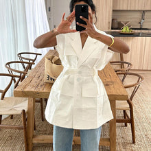 Load image into Gallery viewer, Women Clothing Summer Sleeveless Workwear Shirt Trendy Stylish Multi Pocket Belt Loose Top