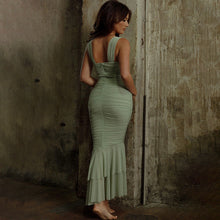 Load image into Gallery viewer, Spring Summer Suspender Stitching Dress Fashionable Sexy Tight Pleated Fishtail Dress