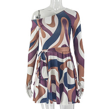 Load image into Gallery viewer, 0Women Clothing Printed Elegant Light A line Dress Raglan Long Sleeve Tube Top off Neck Short Dress