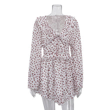 Load image into Gallery viewer, Women Digital Printing Elegant Dress V neck Long Sleeve Ruffled High Waist Lace up A line Dress